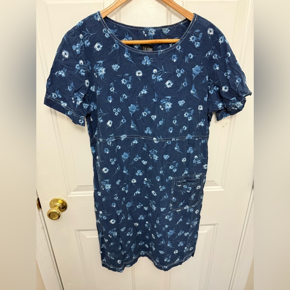 Women’s J.D. Stone Blue Floral Vintage Mini Babydoll Dress With Pocket Size 8